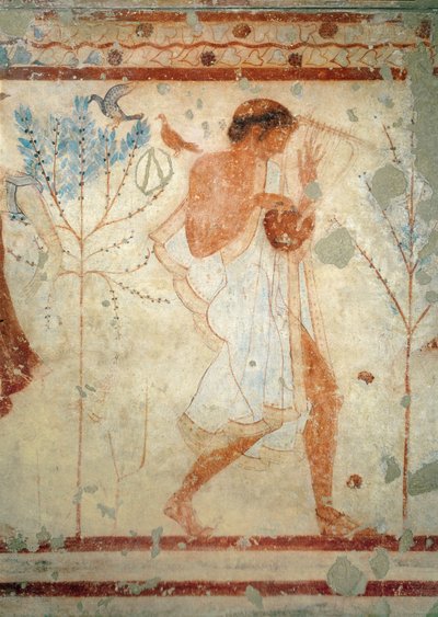 Musician Playing the Zither or the Lyre, from the Tomb of the Triclinium, c.470 BC by Etruscan